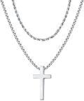 wholesale 925 Sterling Silver Layered Cross Pendant on Cuban Chain Necklaces for Men-0-0