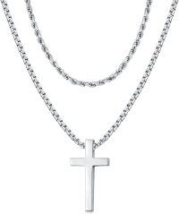 wholesale 925 Sterling Silver Layered Cross Pendant on Cuban Chain Necklaces for Men-Rope Chain & Box Chain