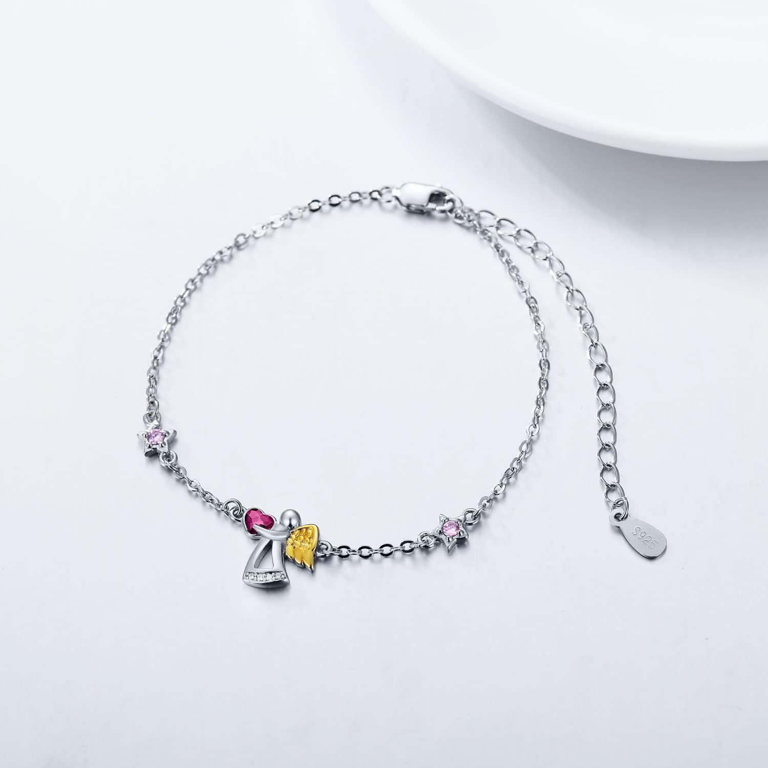  Metal Sterling Silver Stone Guardian Angel Bracelet Birthday Jewelry Gifts for Women Her -0-1