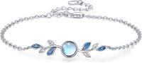 wholesale 925 Sterling Silver Blue Moonstone Leaf Design Charm Bracelet for Women's Gifts-A-Blue Leaf