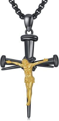 wholesale 925 Sterling Silver Plated Black  Gold Jesus Christ on the Cross Necklace for Men Women Religious s-Crucifix
