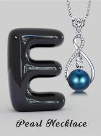wholesale S925 Sterling Silver Black Freshwater Pearl Initial Letter Necklace for Women, Gift for Wife Girlfriend Mother-Letter E