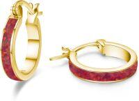 wholesale 925 Sterling Silver Pink Fire Opal Huggie Hoop Earrings for Women-Red Fire Opal Gold