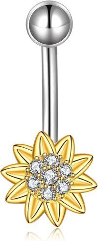 wholesale 925 Sterling Silver Daisy Sunflower Belly Button Ring Evil Eyes Navel Rings for Women Body Piercing Jewelry-Sunflower Belly Ring