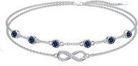 wholesale Sterling Silver Birthstone Women s Anklet Bracelets Infinity Butterfly Evil Eye Turtle Pineapple Starfish Heart-Bracelet 7"-9"-Infinity 09-Sapphire