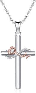 wholesale 925 Sterling Silver Heartbeat Cross Pendant Necklace with Infinity Symbol and Cubic Zirconia Stones for Women & Men - Religious s-0-0