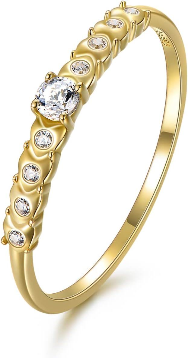 14K Gold Plated Sterling Silver CZ Stackable Half Eternity Engagement Ring-0-0