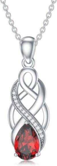 wholesale Sterling Silver Birthstone Celtic Knot Pendant Necklace-Red