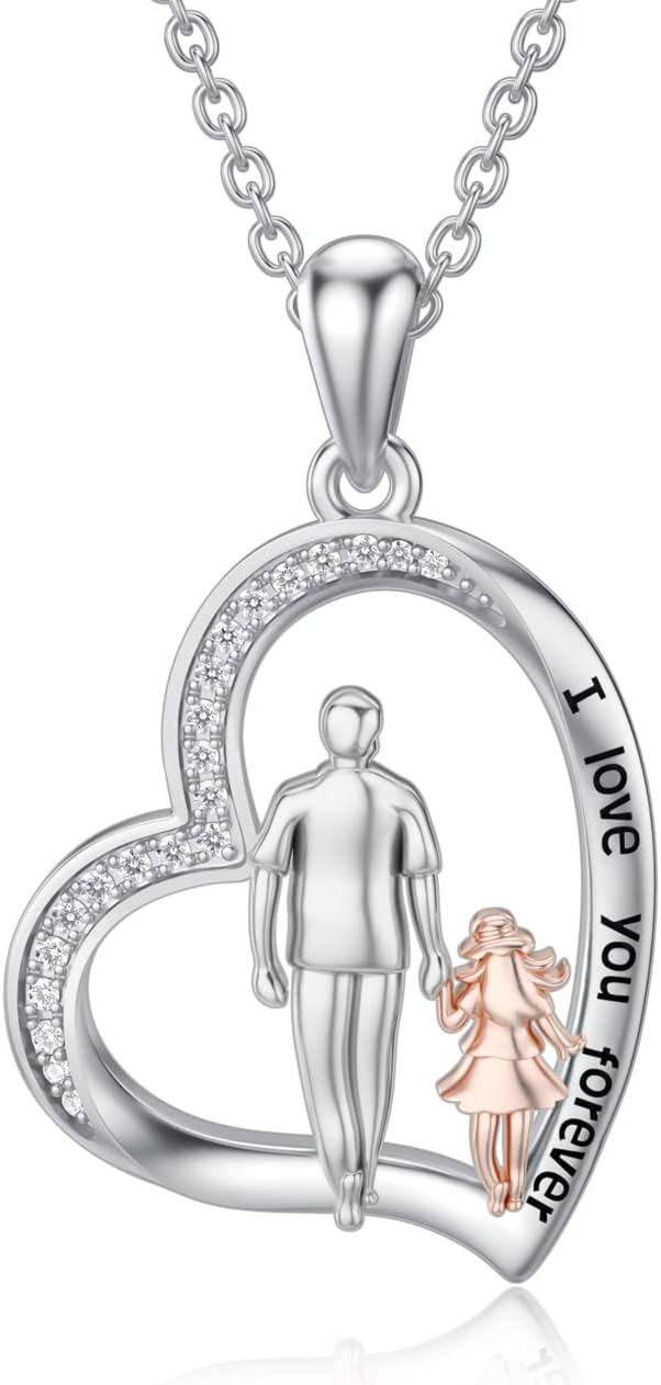 Sterling Silver Sterling Silver Stone Daughter Heart Pendant Necklace from Dad Mom I Love You Forever Jewelry-02-01-Father Daughter Necklace
