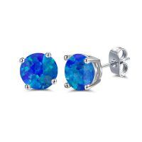 wholesale 925 Sterling Silver Green Fire Opal Round Stud Earrings - Multiple Sizes & Colors for Women Men Gifts-Blue