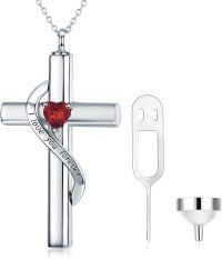 wholesale 925 Sterling Silver White Gold & Sterling Silver Birthstone Cross Urn Necklace for Ashes – Infinity Engraved Cremation Pendant with 1.35mm Chain-A-White Gold January