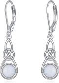 wholesale 925 Sterling Silver Opal Celtic Knot Leverback Drop Dangle Earrings for Women Girls Irish s 4cm Long-0-0