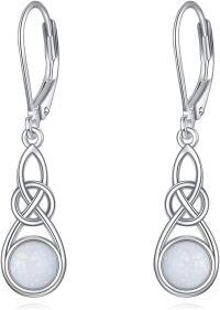 wholesale 925 Sterling Silver Opal Celtic Knot Leverback Drop Dangle Earrings for Women Girls Irish s 4cm Long-Opal
