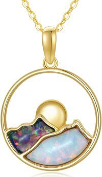 wholesale 14K Gold Fire Opal Women's Mountain Pendant Necklace - 18 Chain-A-Black & White Opal