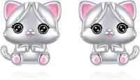 wholesale 925 Sterling Silver Cat Stud Earrings Animal s for Girls and Women-Cat