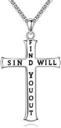 wholesale Sterling Silver Men s Cross Necklace Catholic Faith Pendant Christian Jewelry Gifts-0-8