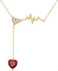 wholesale 14K Gold Red Crystal Heartbeat Pendant Necklace for Women 28cm Long Chain-Heart-Y Necklace