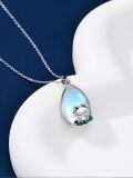 wholesale 925 Sterling Silver Blue Moonstone Frog Pendant on Green Enamel Lotus Leaf Chain Necklace for Women Gifts-0-1