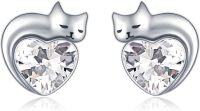 wholesale 925 Sterling Silver Birthstone Cat Stud Earrings Heart Jewelry for Women-04-April