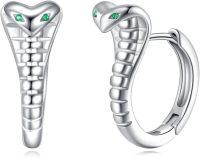 wholesale 925 Sterling Silver Snakeskin Design Emerald Stone Huggie Hoop Earrings - Cute Animal  for Women-2-Snake