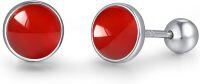 wholesale 925 Sterling Silver Red Coral Round Stud Earrings with Twist-Back Closure for Women-Carnelian
