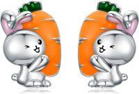 wholesale 925 Sterling Silver Carrot-Shaped Bunny Studs - Adorable Rabbit Easter  for Girls and Women-Rabbit Carrot