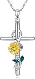 wholesale 925 Sterling Silver Sunflower & Butterfly Cross Pendant Necklaces for Women - I Love You Religious Gifts for Mothers and Daughters-0-0