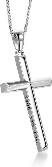 wholesale 925 Sterling Silver Cross Necklace Faith Hope Love Engraved-Cross Necklace-Engraved