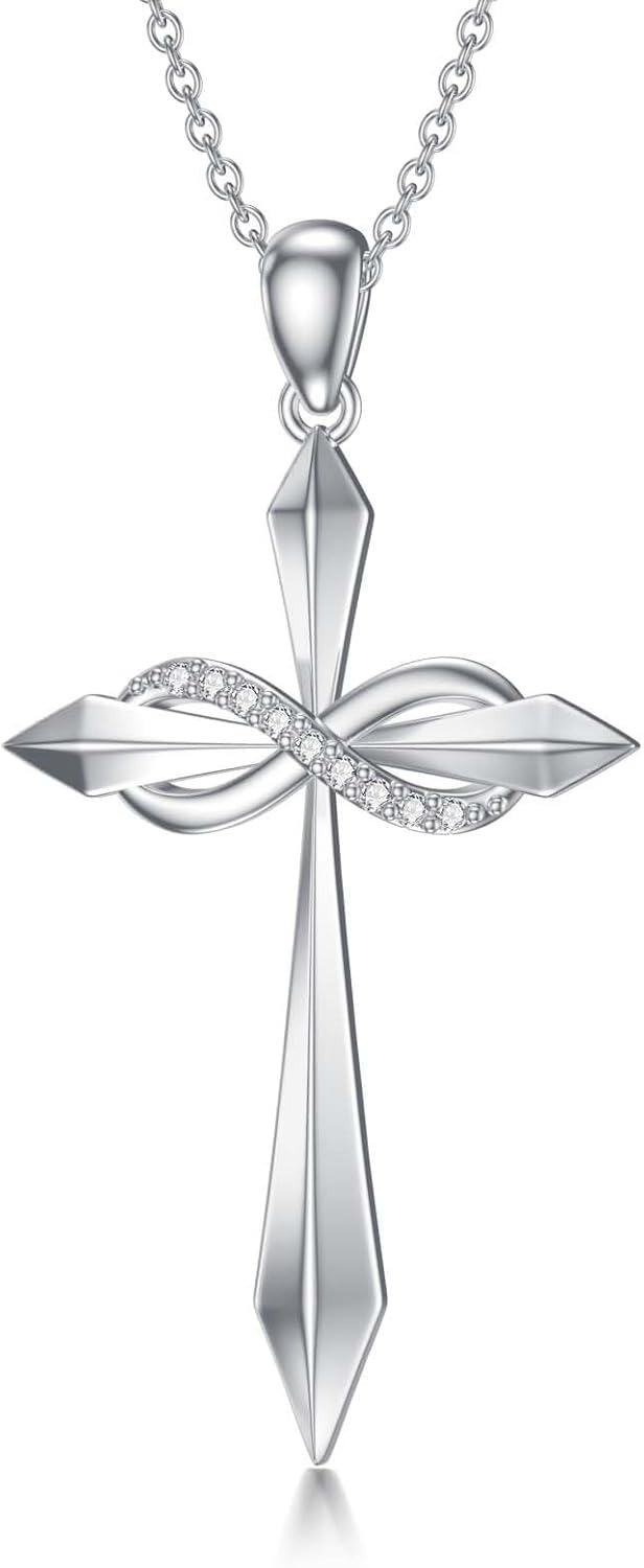 Sterling Silver Diamond Cross Necklace for Women-Type 5
