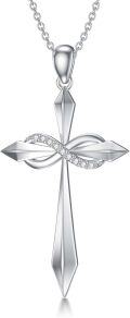 wholesale 925 Sterling Silver Infinity Design Cubic Zirconia Cross Pendant Necklace for Women-0-0