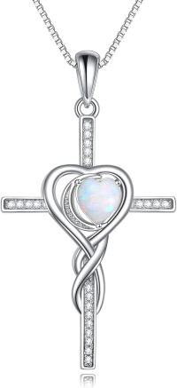 wholesale TOUPOP Cross Infinity Necklaces For Women White Gold S925 Sterling Silver Opal April Birthstone Pendant Necklace Christian Religious Faith Cross Birthday Jewelry For Girlfriend Wife Sister -undefined