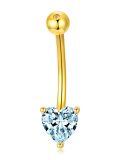 wholesale  14K Yellow Gold Plated 925 Sterling Silver Aquamarine Heart Belly Button Ring 14G 12mm Navel Bar-0-0