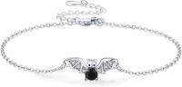 wholesale 925 Sterling Silver Bat Charm Bracelet with Black Crystal Stone for Women and Girls-Bat