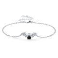 wholesale 925 Sterling Silver Bat Charm Bracelet with Black Crystal Stone for Women and Girls-0-0