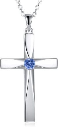 wholesale 925 Sterling Silver Birthstone Origami Cross Pendant Necklace-December