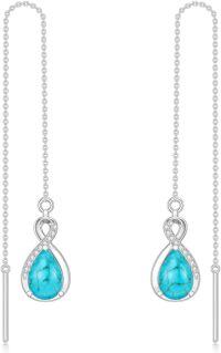wholesale 925 Sterling Silver 12 Birthstone Infinity Threader Drop Earrings for Women-12-December-Turquoise