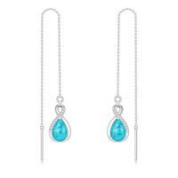 wholesale 925 Sterling Silver 12 Birthstone Infinity Threader Drop Earrings for Women-12-December-Turquoise