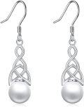 wholesale 925 Sterling Silver Celtic Knot Pearl Drop Dangle Earrings with Leverbacks-0-0