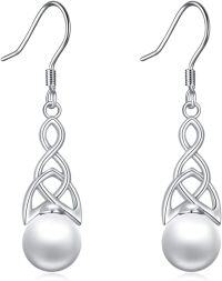 wholesale 925 Sterling Silver Celtic Knot Pearl Drop Dangle Earrings with Leverbacks-Celtic knot pearl 3