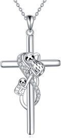 wholesale 925 Sterling Silver Sloth Cross Pendant Necklaces for Women Gift Ideas-0-0