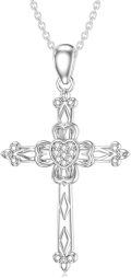 wholesale 925 Sterling Silver Cubic Zirconia Cross Necklace with Infinity Butterfly and Heart Pendants-0-0