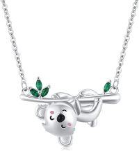 wholesale 925 Sterling Silver Koala Bear Necklace with Green Stones Gift for Mom Daughter Wife-Koala