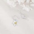 wholesale 925 Sterling Silver Daisy Flower Drop Earrings with Cubic Zirconia and Gold Accents for Women-0-1