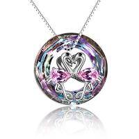 wholesale TOUPOP Flamingo Gifts For Women S925 Sterling Silver Flamingo Necklace Pendant With Purple Crystal Flamingo Lovers Jewelry Gifts For Women Girlfriend Birthday Christmas -style_name:Two flamingos-circle crystal