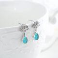 wholesale 925 Sterling Silver Teardrop Moonstone & Turquoise Lotus Flower Stud Earrings Gift for Her-0-2