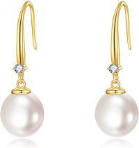 wholesale 18K Gold Diamond and Cultured Freshwater Pearl Drop Earrings for Women-01-Yellow Gold
