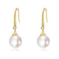 wholesale 18K Gold Diamond and Cultured Freshwater Pearl Drop Earrings for Women-01-Yellow Gold