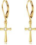 wholesale 14K Gold Cross with Diamond Studs 14K Leverback Earring Gift for Her-0-0