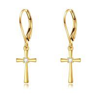 wholesale 14K Gold Cross with Diamond Studs 14K Leverback Earring Gift for Her-Cross earrings-02