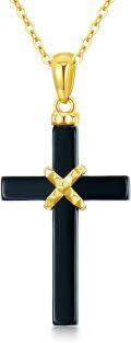 wholesale 14K Gold Black Onyx Cross Pendant Necklace with Chain - 20 inches-0-0